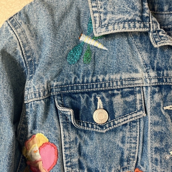 Vintage Girl's M GAP ORIGINAL Blue Denim / Jean Jacket with Floral Embroidery - Picture 4 of 11